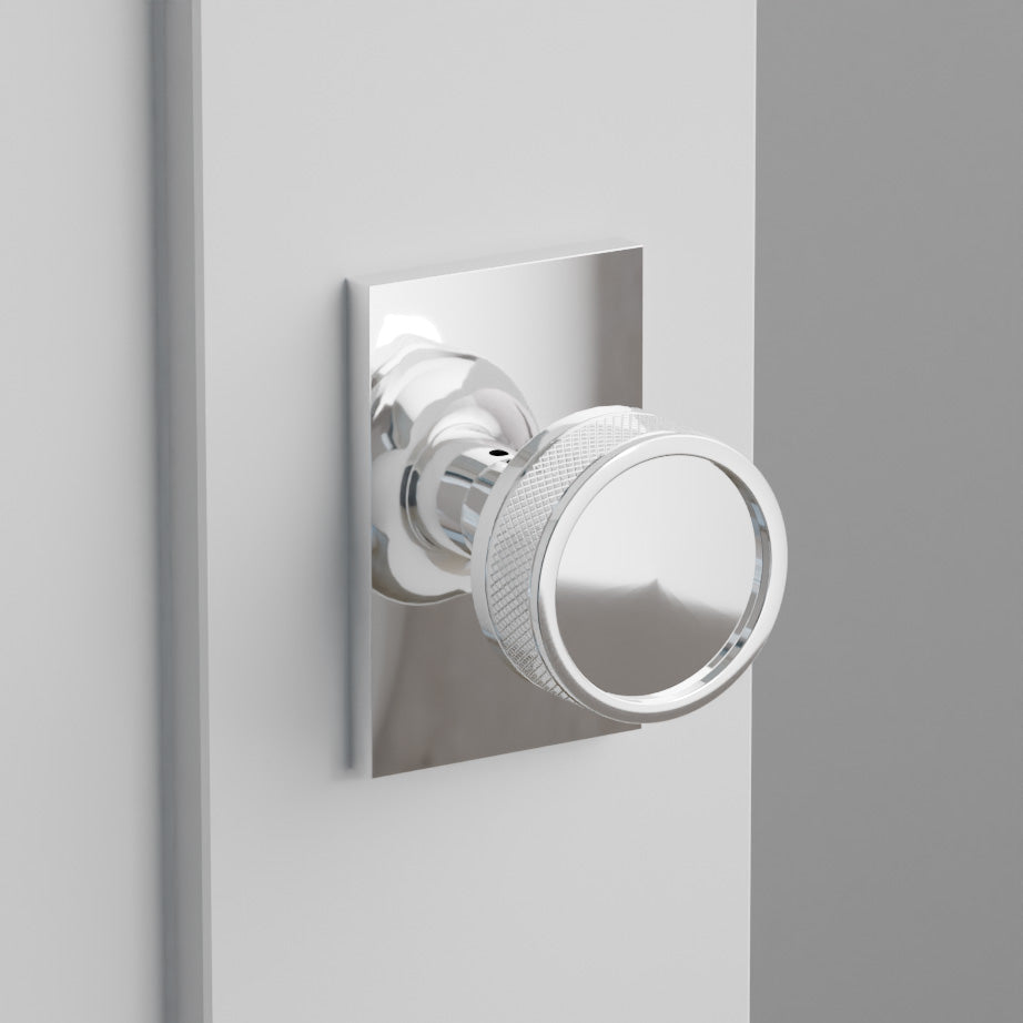 Knurled Door Knob on Modern Rectangular Rosette