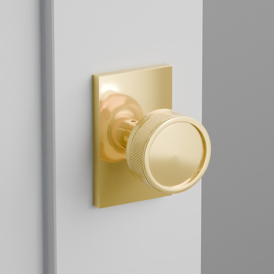 Knurled Door Knob on Modern Rectangular Rosette