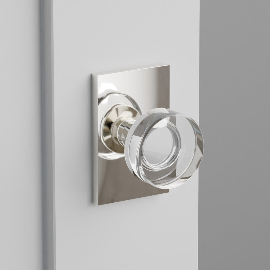 Disc Glass Door Knob on Modern Rectangular Rosette