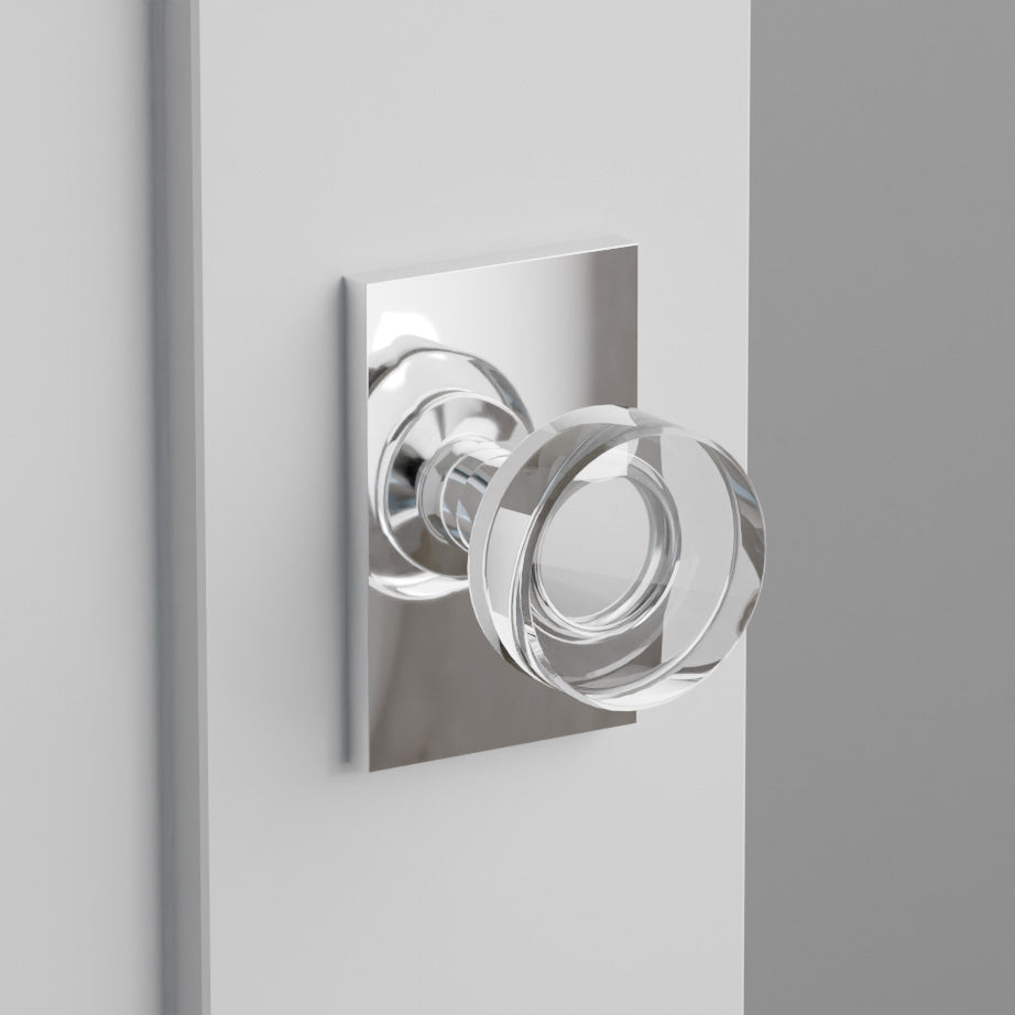 Disc Glass Door Knob on Modern Rectangular Rosette