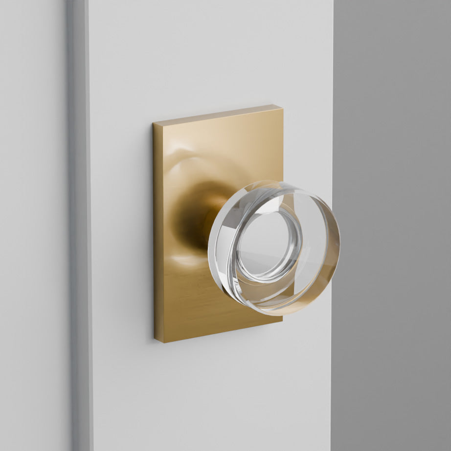 Disc Glass Door Knob on Modern Rectangular Rosette